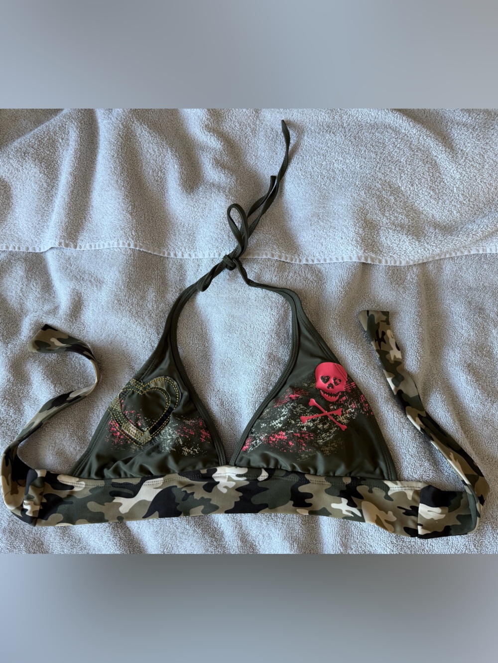 Camo Green Skull Triangle Bikini Top - Women's Swim